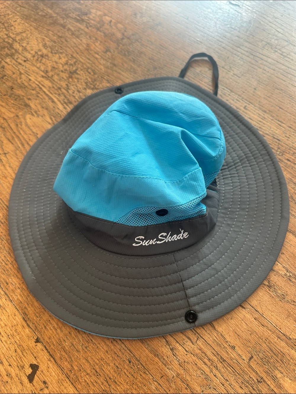 Turquoise Wide-Brim Sun Hat with Chin Strap
